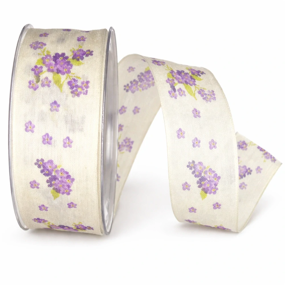 Lavender Meadow – květinová látková stuha s drátkem 40mm x 20m