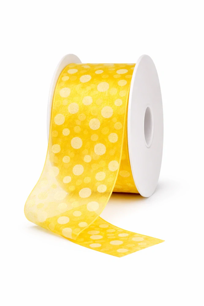 Stuha organzová SPOTS YELLOW žlutá, průsvitná 40mm x 2m (10,-Kč/m)