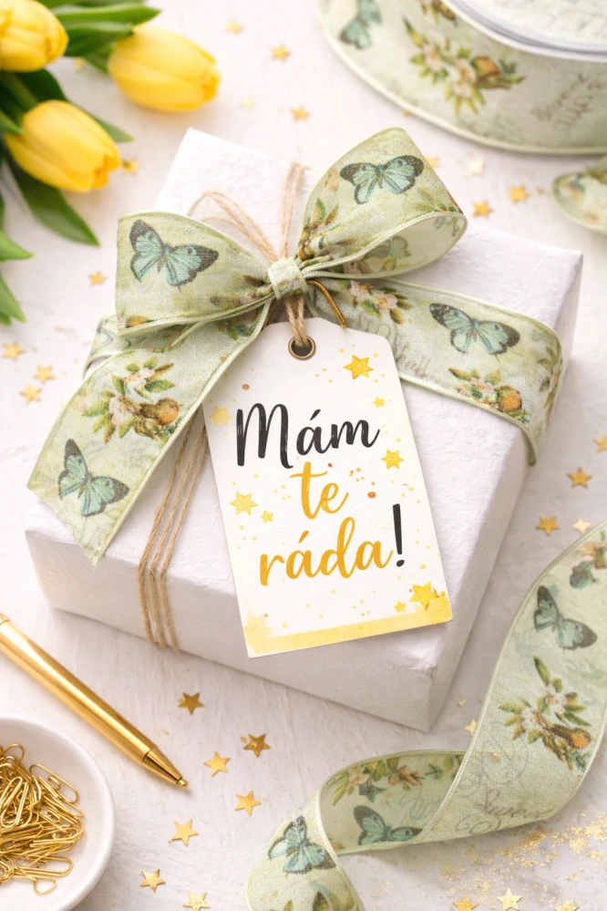 Taftová stuha Whispering Meadow – Butterflies & Birds 40mm × 20m