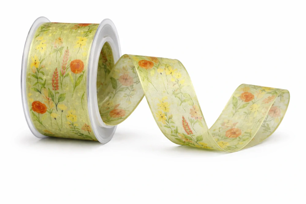 Stuha taftová FIORE DI PRATO VERDE zelená 40mm x 2m