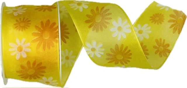 SPRING FLOWER YELLOW – taftová stuha žlutá s květinovým potiskem 40mm × 2m