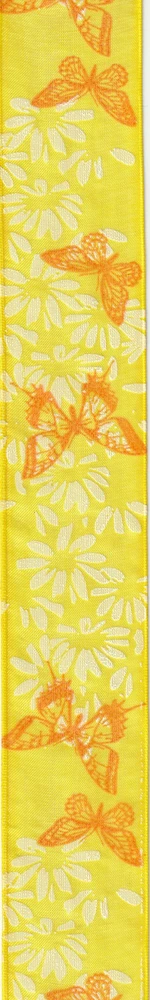 SUMMER DREAM – taftová stuha žlutá s květinovým potiskem 40mm × 20m