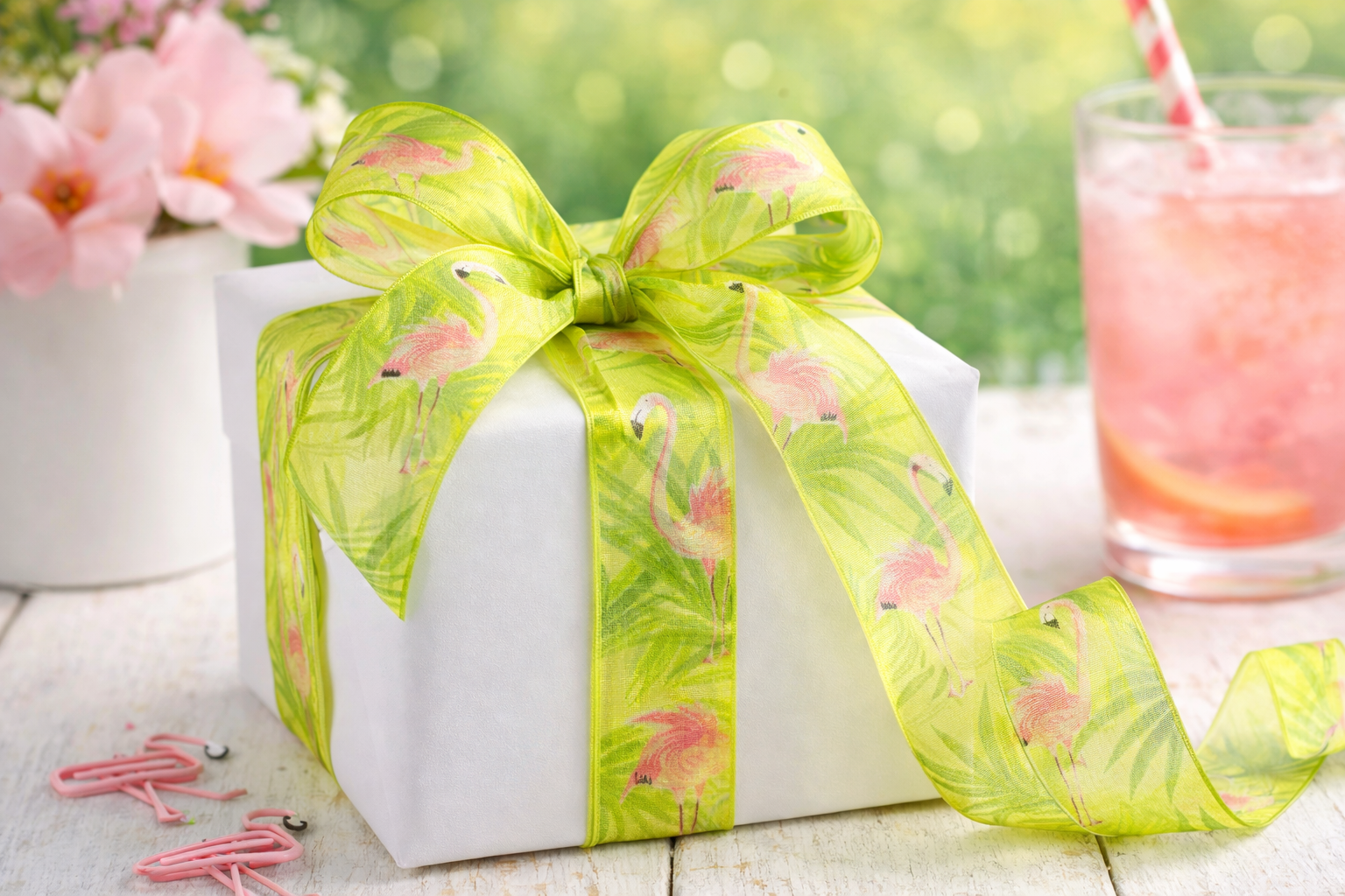 Stuha taftová ROSA FLAMINGO průsvitná 40mm x 2m (13,- Kč/m)