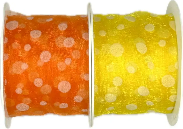 Stuha organzová SPOTS ORANGE oranžová, průsvitná 40mm x 2m (10,-Kč/m)