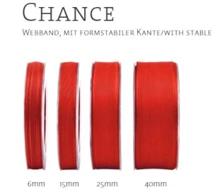 Bavlněná stuha CHANCE – Classic Red červená 25mm x 3m (5,-Kč/m)