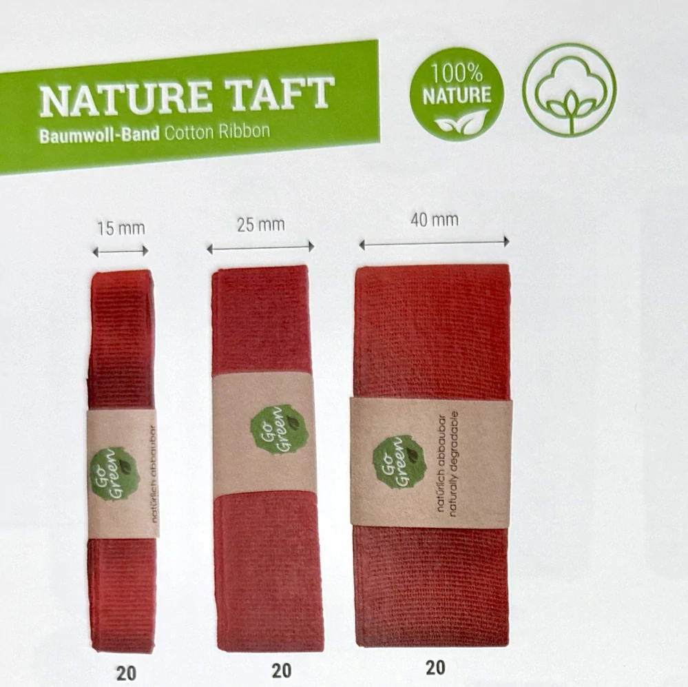 Stuha látková Nature Taft – Classic Red červená 25mm x 2,5m