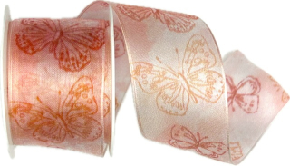 Stuha taftová PAPILLON ROSE růžová průsvitná 40mm x 2m (13,-Kč/m)