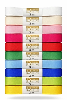 Sada 10ks taftových stuh COLORINO 15mm x 3m (4,-Kč/m)