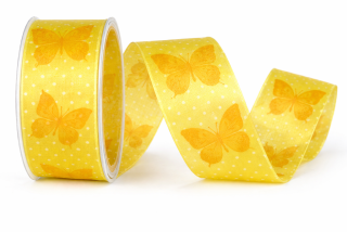 Stuha taftová průsvitná BUTTERFLY JOY - YELLOW žlutá 40mm x 2m (13,-Kč/m)