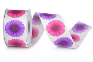 Stuha taftová fotopotisk GERBERA PURPLE 40mm x 2m (13,-Kč/m)