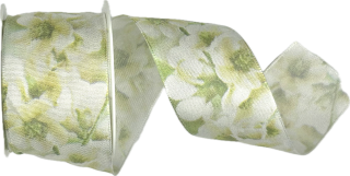 Stuha taftová WHITE BLOOMS 40mm x 2m (13,-Kč/m)
