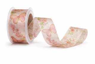 Stuha organzová BLUSH WINGS PINK růžová 40mm x 2m